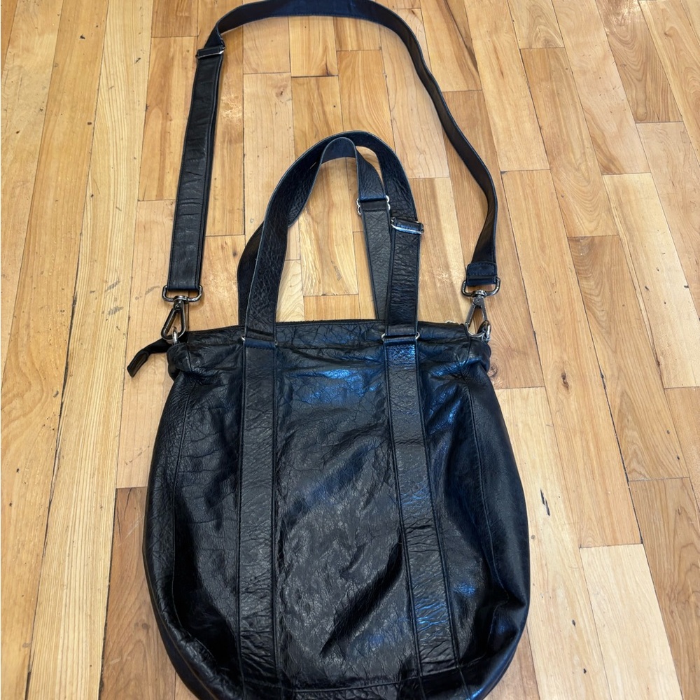 Black Large Leather Hobo Shoulder Bag